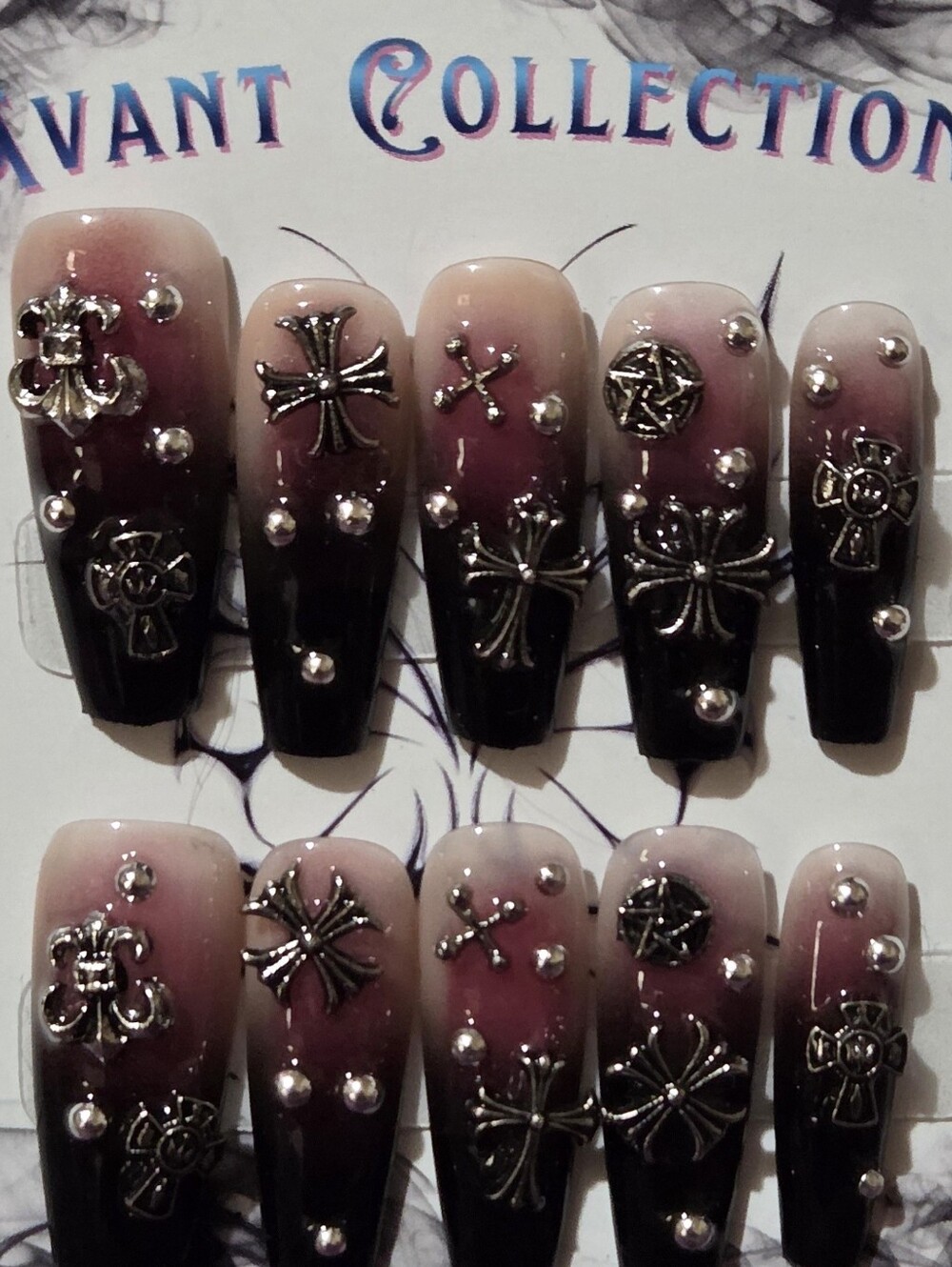Y2K Gothic Chrome Hearts Coffin Style 3D Press-On Nails Size Medium